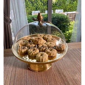 Platos de Metal de diferentes formas, plato para servir frutas con sombra de Color dorado, platos con cúpula de cristal para aperitivos, postres, frutas - Product Image 3