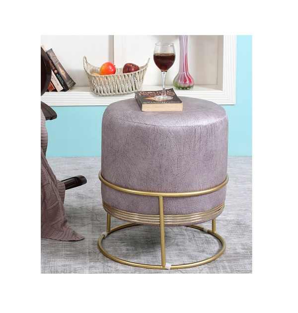 Velvet Gray  Poufy  Stool Modern   Design Premium Quality with Table Seat Dressing Chair with Golden Metal Premium Design