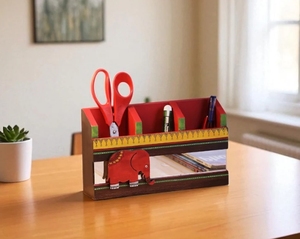Brown and Red Elephant Three Compartment Desk Organiser/ pen Holder <b>desktop</b> Pencil Cup Office Supplies <b>Organizer</b> Caddy Stand - Product Image 5