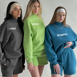 Short de gym OEM personnalisé de marque privée ensemble de sweats à capuche pour femmes court haut court confortable sweats à capuche unis - Product Image 1