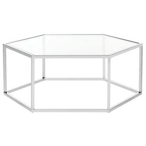 Table basse moderne en verre trempé transparent de forme hexagonale avec cadre en métal pour salon - Product Image 1