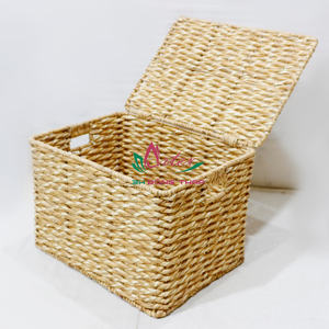 Artex Dong Thap Natural <b>Large</b> Woven Water Hyacinth Storage <b>Basket</b> <b>with</b> <b>Lid</b> for Home Bathroom Essentials and Food Usage - Product Image 3