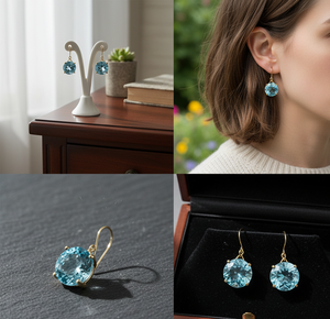 Elegantes pendientes colgantes de Topacio azul para mujer, joyería de gota de piedras preciosas de Plata de Ley 925 - Product Image 4