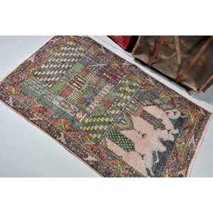 Tapis turc, tapis d'appoint 3,3x5,3 pieds, tapis vintage en laine à imprimé animal bleu - Product Image 3