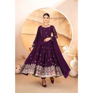 LANZAMIENTO NUEVO DISEÑADOR FESTIVE WEAR ANARKALI VESTIDO TELA FAUX BLOOMING CON TRABAJO DE BORDADO MULTIHILO - Product Image 1