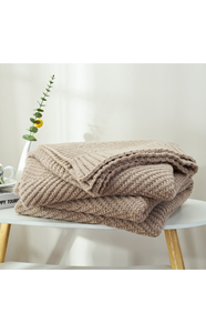 Jeté long moderne en polyester tricoté écologique, doux pour canapé, 50''x60'', taupe - Product Image 4