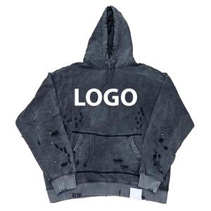 100% Cotton <b>Oversize</b> Blank <b>Vintage</b> Distressed Acid Wash Hoodie & <b>Sweatshirt</b> Casual Stone Wash Hoodies Men - Product Image 4