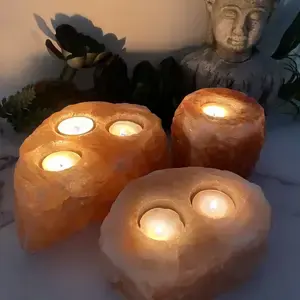 ที่ใส่เทียนทีไลท์สี่หลุมสีชมพูเกลือสีชมพูทรงกลมมีช่องใส่เทียนชาเกลือหิมาลัยสีชมพูขนาดใหญ่ - Product Image 2