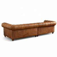 Sofá Chesterfield de Cuero Genuino, Conjunto Ovalado |   XXL Vintage Tufted 3m 4m |   Muebles de Asientos para Hoteles y Villas de Lujo