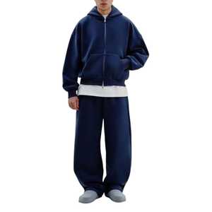 Unisex Casual Cotton Fleece Heavyweight Breathable Tracksuit <b>Full</b> <b>Zip</b> <b>Hoodie</b> Plain Jogger Set 2 Piece Custom Sweat Suits - Product Image 5