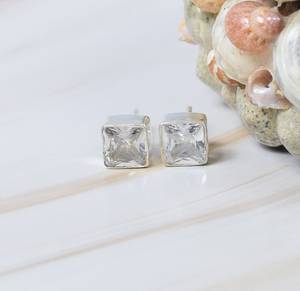 Premium Quality Natural White Topaz Faceted Square Cut Gemstone Elegant <b>Stud</b> Earrings 925 Sterling Silver Women's Wedding Party - Product Image 1
