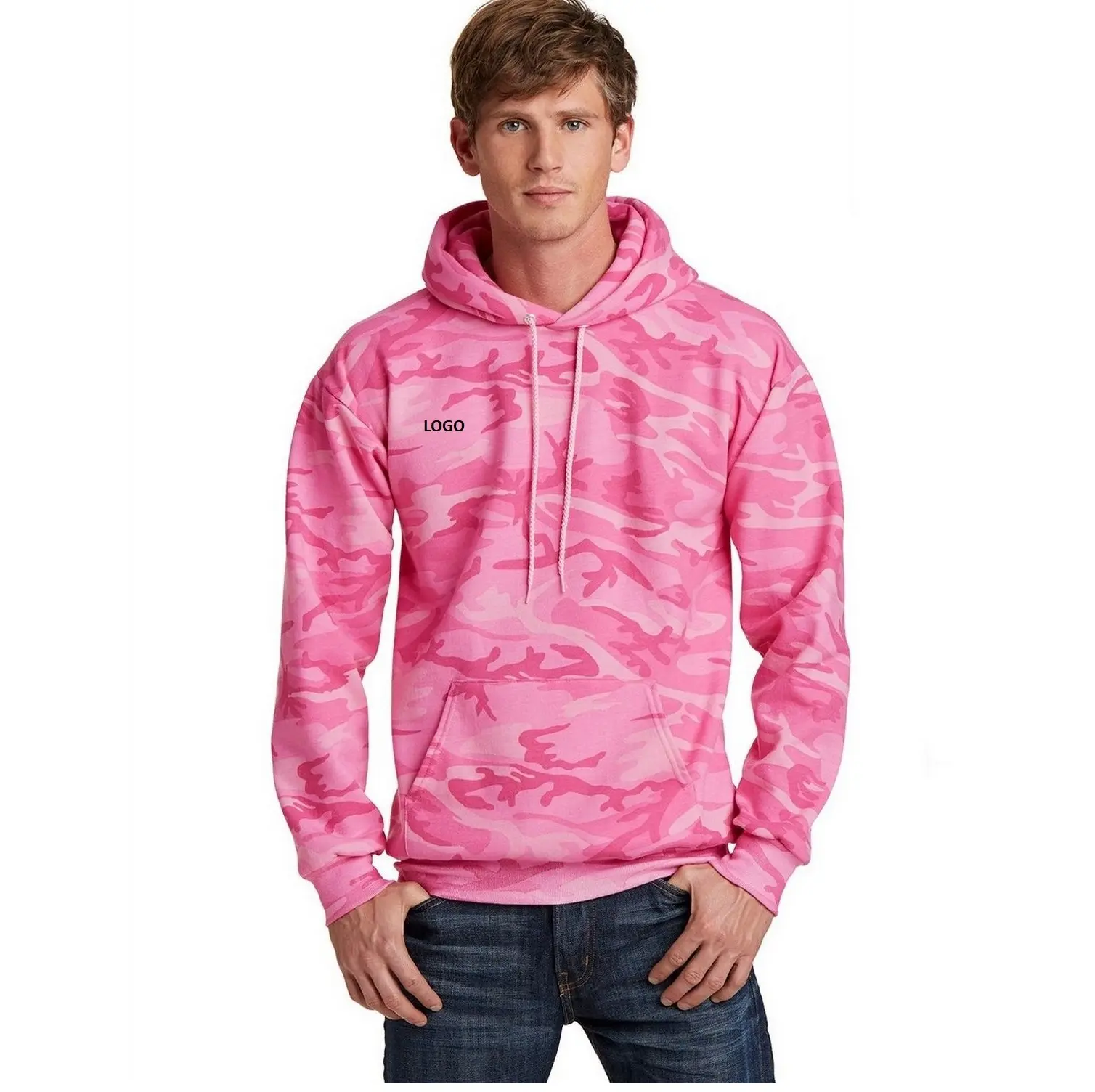 Herren Luxusmode Streetwear Kleidung individuelle rosa Tarnung bedruckte Hoodies für Herren Unisex Vintage Waschbaumwolle Fleece Hoodies