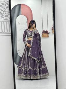 Blusa bordada Georgette lavanda de tendencia-Conjunto Lengha Choli con estilo étnico Dupatta para fiesta - Product Image 6