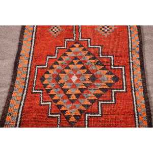 พรมตุรกี, พรมวินเทจขนาด 2.8x12.2 ฟุต, พรมขนสัตว์ลายดอกไม้สีแดงขาว - Product Image 3