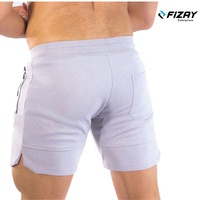 Herenshorts van stevige casual gymstof met geprint logo, sneldrogend, ademend polyester/katoen, geschikt voor hardlopen & fitness