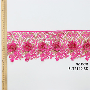 Nhà Máy Bán Buôn Tùy Chỉnh 3D Hoa Màu Đỏ Và Vàng Chủ Đề Biên Giới Thêu Trim <span class=keywords><strong>Sequin</strong></span> 15Cm Lớn Wids Đơn Phương Cắt Phụ Kiện - Product Image 3