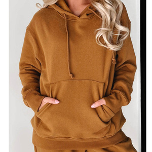 Custom Screen Print Logo Wholesale New Style <b>Fleece</b> Fabric Loose Fit Hoodie Spliced <b>Brown</b> Color Stripe V Neck Hoodies Women - Product Image 2