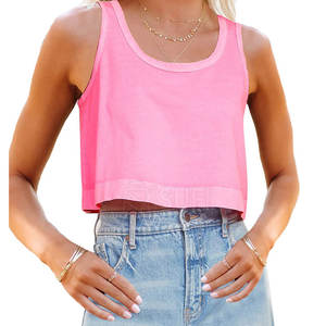 Top Corto sin Mangas con Cuello Redondo para Mujer, Tejido con Logotipo Frontal, Cómodo y Transpirable - Product Image 1