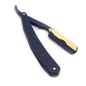 Maquinilla de afeitar profesional de borde recto para hombre, acabado cromado negro, Hoja de Seguridad desechable alta, afeitado perfecto, uso corporal, belleza de peluquero - Product Image 1