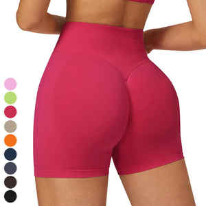 Pantalones cortos deportivos para gimnasio para mujer, pantalones cortos deportivos de entrenamiento de verano, pantalones cortos de Yoga de cintura alta sólidos reciclados sin costura frontal - Product Image 3