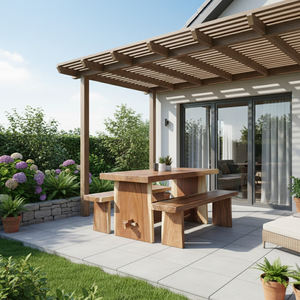 Best Selling Luxury Suar Wood Rustic Style <b>Dining</b> <b>Set</b> Heavy Duty <b>Table</b> and 2 Wooden <b>Benches</b> with Solid Base for Hotel Furniture - Product Image 4