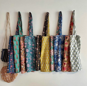 Bolsa de marketing con estampado de bloques de mano de algodón, Big Tote Farmers Market Bags, bolsas de comestibles Eco Gift, bolsa de compras lavable y reutilizable - Product Image 2