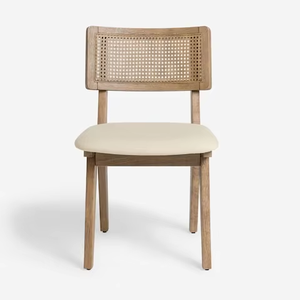 Silla moderna de madera con tejido de caña y asiento tapizado - Product Image 1