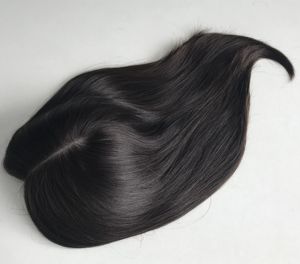 Perruque juive en <span class=keywords><strong>cheveux</strong></span> humains certifiée casher, <span class=keywords><strong>cheveux</strong></span> européens Remy blonds avec mèches, base en soie, topper kippa - Product Image 3