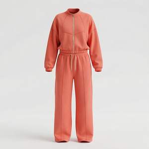 Conjunto Deportivo de Dos Piezas para Mujer, Color Sólido, 100% Algodón, Transpirable y Cómodo, con Cuello Alto, para Ropa Deportiva de Invierno - Product Image 1