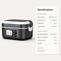 Boîte à lunch chauffante contrôlée par application pour les artisans, chauffe-aliments sans fil 1,5 L, batterie rechargeable 9000 mAh
