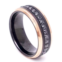 Bague de fiançailles pour homme en carbure de tungstène 8 mm plaqué noir avec incrustation de zircone cubique CNC et moissanite noire, par Cheng Jewelers