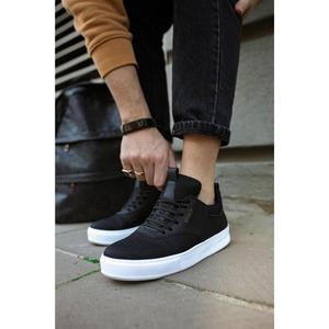 Chaussures de marche décontractées 056 en noir avec semelle blanche - Product Image 1