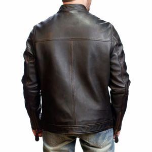 Chaqueta de cuero ajustada para hombre Chaqueta de cuero genuino elegante y a medida para una chaqueta de aspecto moderno para hombres - Product Image 4