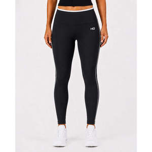 Leggings de punto Accelerate - Leggings de compresión negros de cintura alta para mujer, mallas deportivas negras de longitud completa con raya lateral - Product Image 1
