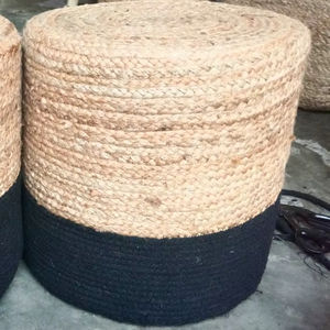 เบาะรองนั่งทรงกลมลายถักเชือกปอและฝ้ายสีดำ ดีไซน์ทันสมัย งานฝีมือ 2 ชิ้น เคลื่อนย้ายได้ สำหรับตกแต่ง - Product Image 1