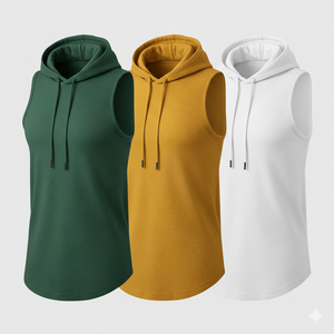 High Quality <b>Men</b> Gym Tank Top With Hood Breathable Fabric Elastic Fit Modern Athletic Design Ideal For Sports Gym Training Use - Product Image 2
