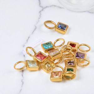 Pendentif à breloque en or Vermeil, minuscule carré, rubis, quartz, pierre précieuse-Pendentifs en argent 925 pour collier-Pendentif carré en pierre précieuse - Product Image 3