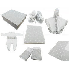 Set di Abbigliamento in Cotone Lavorato a Maglia per Neonati - Bianco su Grigio a Pois, Manica Lunga, Stile Ins per 6 Mesi - Product Image 1