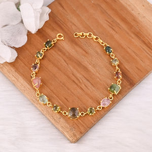 Bracelets en argent sterling 925 de style vintage pour femmes, chaîne à maillons, multi-tourmalines, pour fiançailles, mariage, fête - Product Image 4