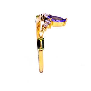 À la mode 925 Sterling Silver Plaqué Or Attrayant Tanzanite Péridot Gemstones Fashion Finger Diamond Ring - Product Image 5