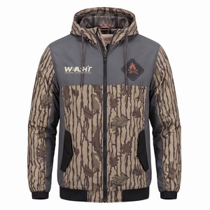 Veste coupe-vent camouflage pour homme, motif écorce d'arbre, pour la chasse, avec capuche, en nylon à chevrons, patch brodé, vente en gros - Product Image 1