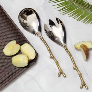 ชุดเซิร์ฟเวอร์สลัดด้ามจับสาขาต้นไม้ทองเหลืองคุณภาพสูงหรูหรา - Product Image 2