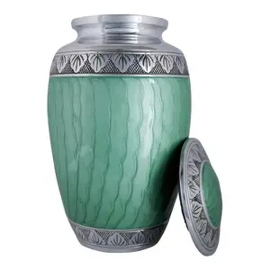 Creamy Green Engraved Aluminum Cremation Urn, Wholesale Funeral Supplies, Custom Logo Metal Urn for Human Ashes - Product Image 4