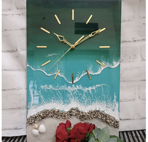 Horloge murale décorative en bois époxy vert de dernière collection pour la maison Horloge murale unique pour la maison et les bureaux - Product Image 2