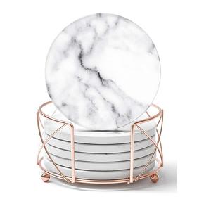 Sous-verres de décoration de table de vente chaude en dessous de verre en marbre blanc naturel avec support sous-verres absorbant l'eau au meilleur prix - Product Image 1