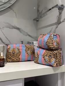 Juego de Bolsas de Cosméticos Vintage Acolchadas de Algodón con Diseño de Tigre Azul, Cierre de Cremallera, Impermeables, Ecológicas, Grandes y Pequeñas para Almacenamiento de Maquillaje - Product Image 4