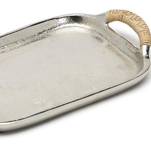 Plateau de service rectangulaire en aluminium argenté haut de gamme avec poignée pour la maison et les hôtels, idéal pour servir des aliments et des collations sur table. - Product Image 1