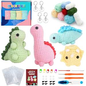 Kit di Uncinetto Fai-da-Te con 4 Dinosauri, Set Completo di Filati per Principianti, Istruzioni Facili da Seguire, Kit di Lavoro a Maglia Fai-da-Te - Product Image 1