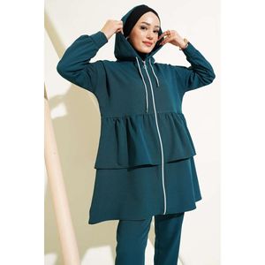 Costume à double boutonnage à volants avec fermeture éclair émeraude - Product Image 4