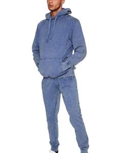 Sudadera con parche bordado desgastado para hombre, Sudadera con capucha y cremallera, pantalones acampanados, chándal para hombre, conjunto de pantalones de chándal y Sudadera con capucha lavados con ácido - Product Image 1